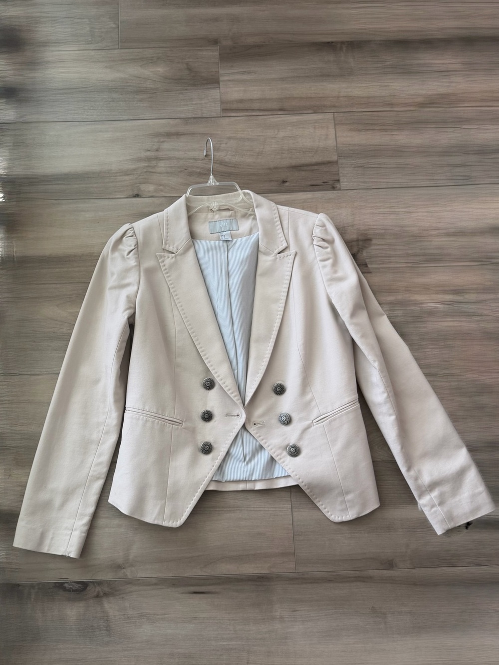 H&M Cream Double-Breasted Puff Shoulder Blazer